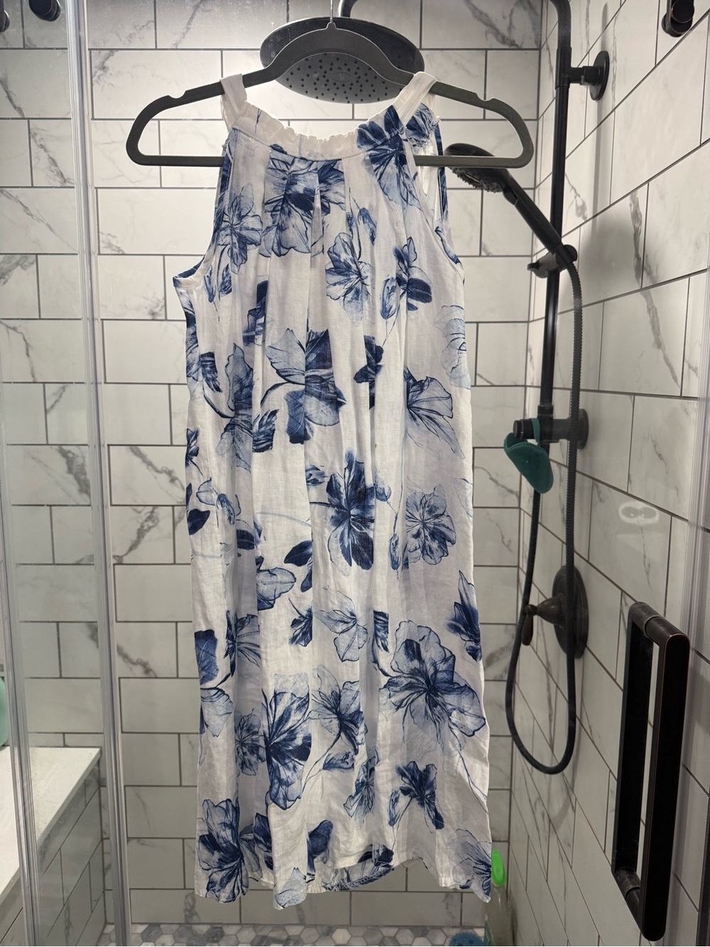 Blue Floral Halter Mini Dress - White/Blue